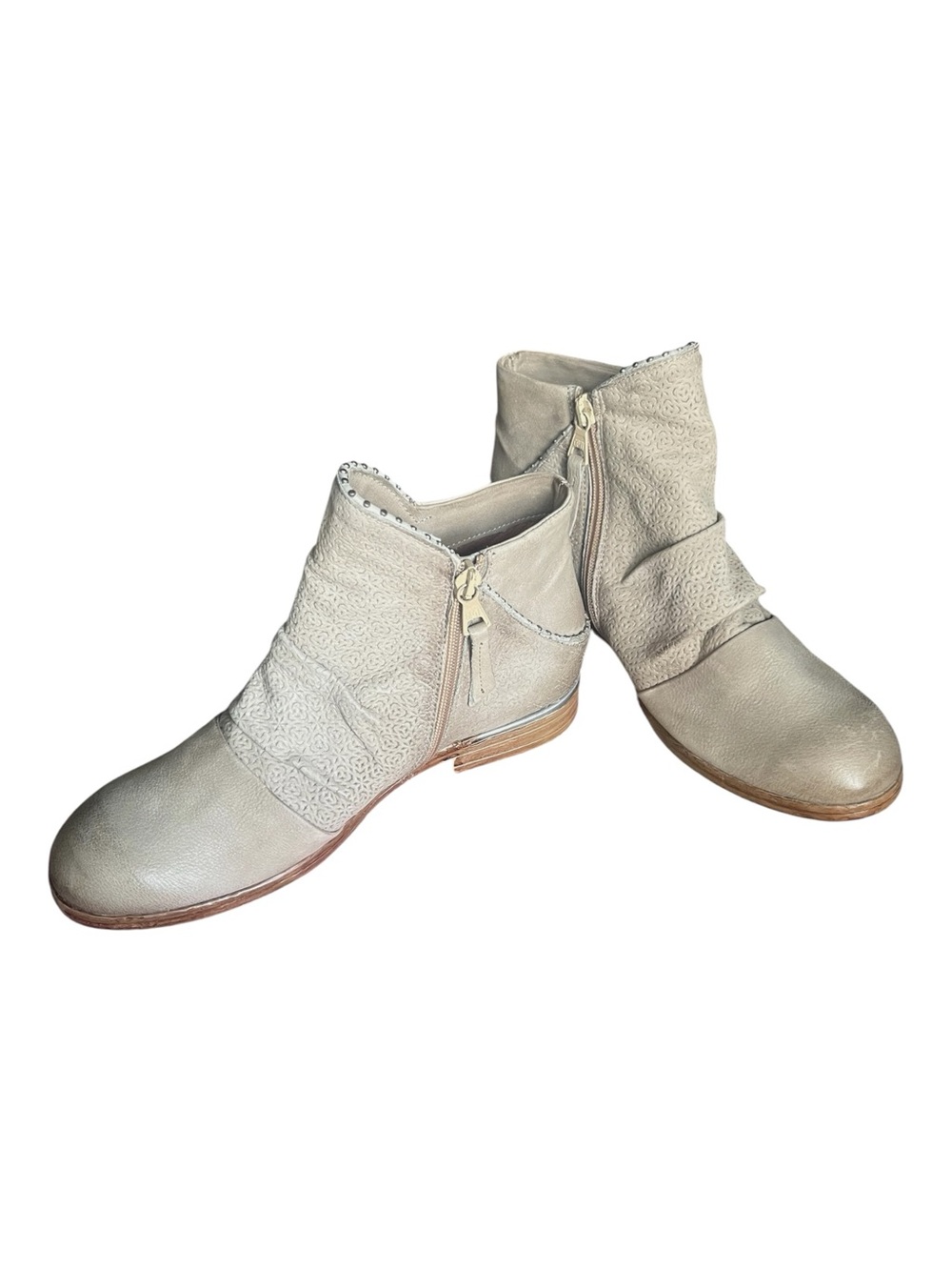 Miz Mooz Leather Perforated Slouch Ankle Booties Taupe Beige EU 39 US 8.5